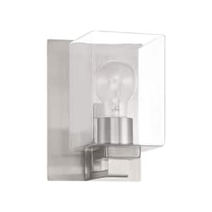McClane 1-Light Brushed Polished Nickel Finish Wall Sconce with Clear Glass Shade
