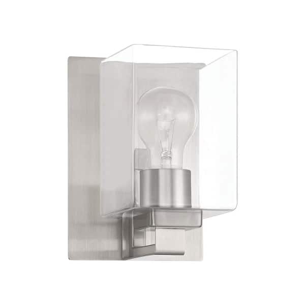 CRAFTMADE McClane 1-Light Brushed Polished Nickel Finish Wall Sconce with Clear Glass Shade