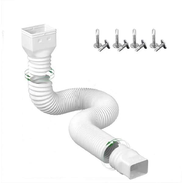 Extendable Length from 21 in. to 60 in. White, Flexible Polypropylene Gutter Downspout, 1-Pack