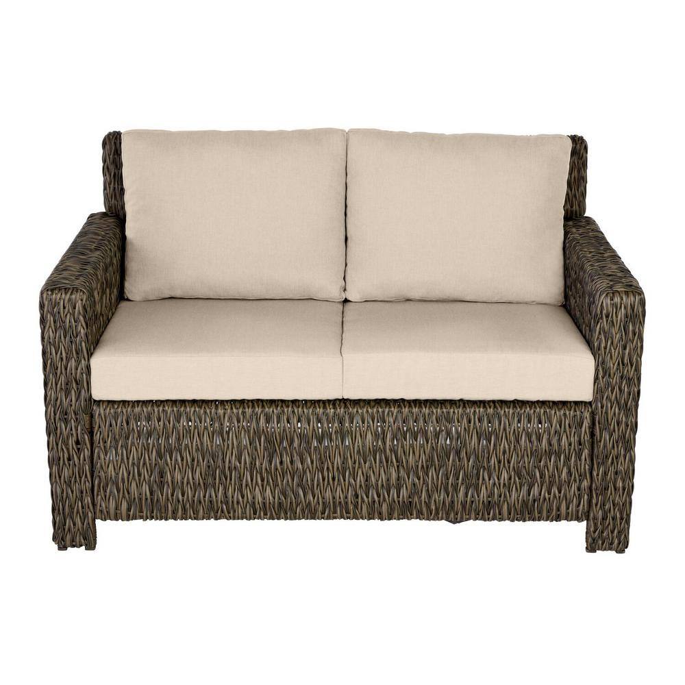 Hampton Bay Laguna Point Brown Wicker Outdoor Patio Loveseat with