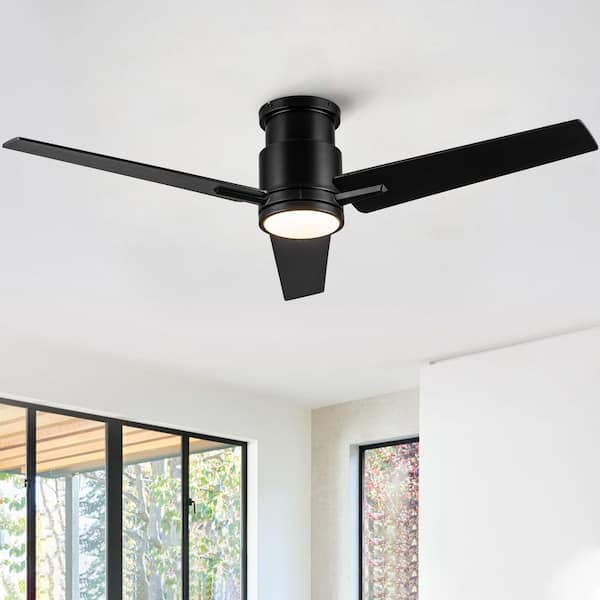 52 in. Black Low Profile Modern Ceiling Fan with Light, Remote Control, DC Motor, Reversible 3 Blades, ETL Listed