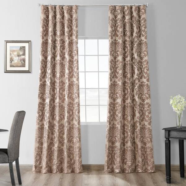 Exclusive Fabrics & Furnishings Astoria Taupe/Bronze Jacquard Faux Silk Rod Pocket Room Darkening Curtain - 50 in. W x 96 in. L (1 Panel)