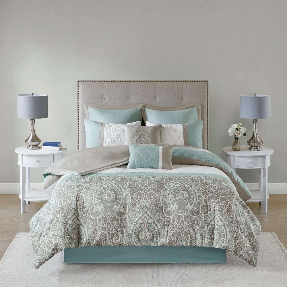 510 Design Josefina 8-Piece Seafoam Polyester Queen Comforter Set 5DS10 ...