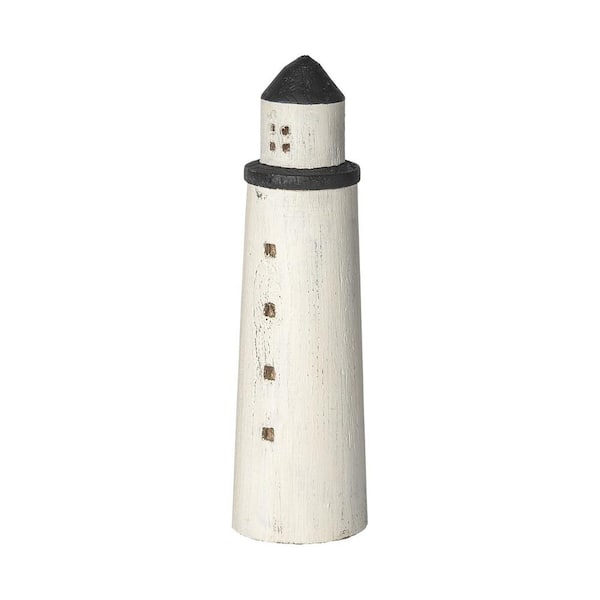 HomeRoots 13 in. Brown White Jumbo Rustic Wooden Lighthouse