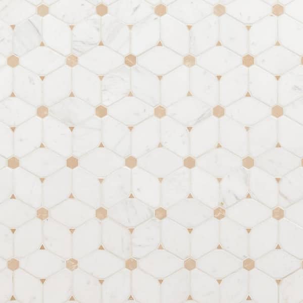 Apollo Tile White 11-in x 11-in Polished Natural Stone Marble Octagon Dot Marble Look Floor and Wall Tile (4.51-sq. ft/ Carton)