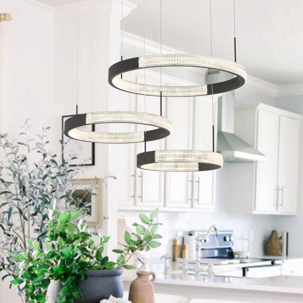 Black Modern 3-Tier LED Chandelier with Adjustable Suspension