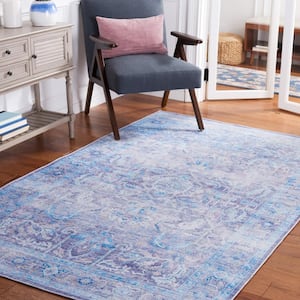 Tuscon Purple/Blue 5 ft. x 8 ft. Machine Washable Border Floral Distressed Area Rug