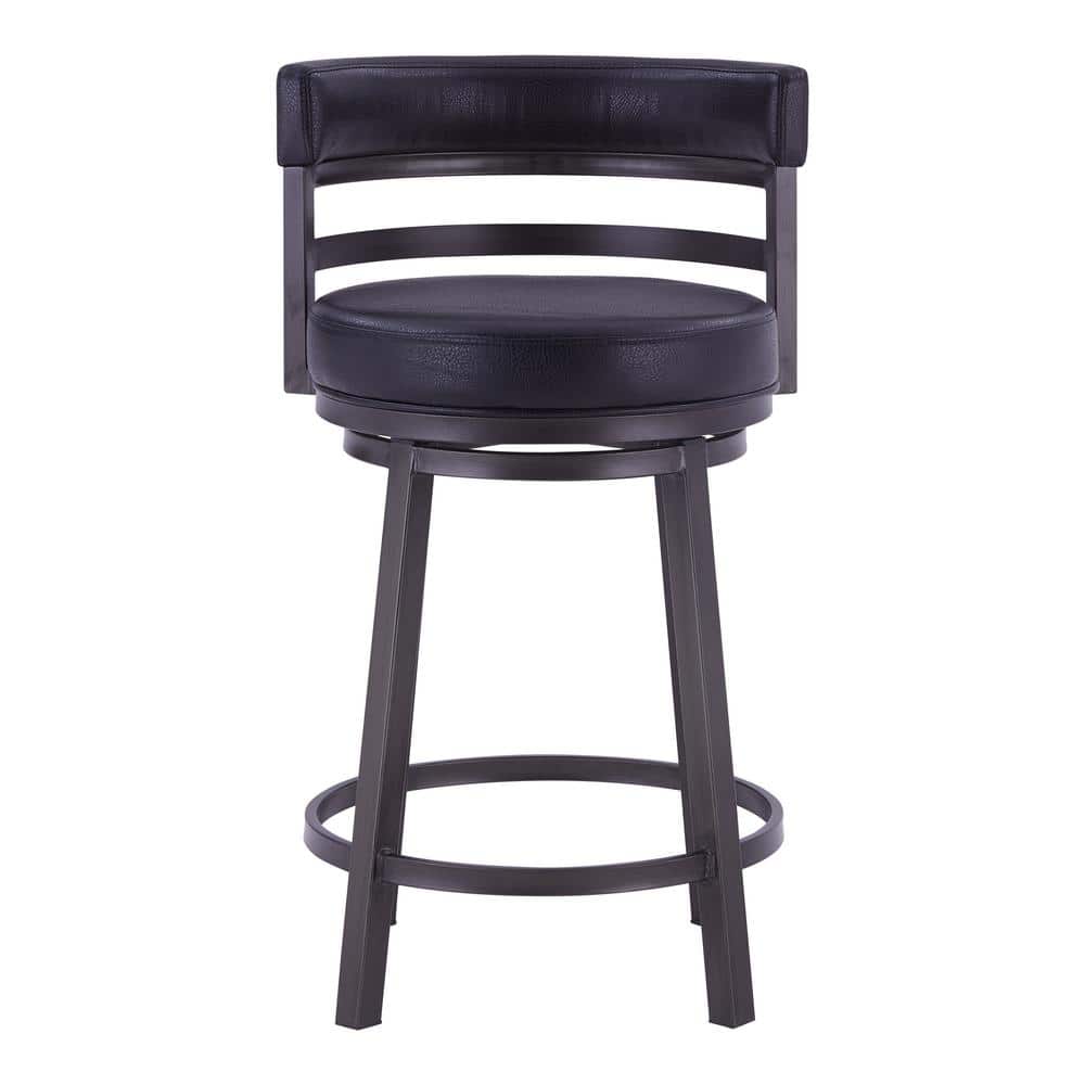 Black Faux Leather Swivel Counter Stool with Metal Frame