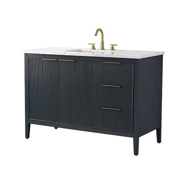 Emma 48 in. W Bath Vanity in Vintage Blue with Engineered Stone Top in Arabescato with White Sink