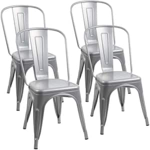 18 in. Silver Metal Dining Chairs Stackable Indoor Outdoor Chair Patio Chicken Chair (Set of 4)