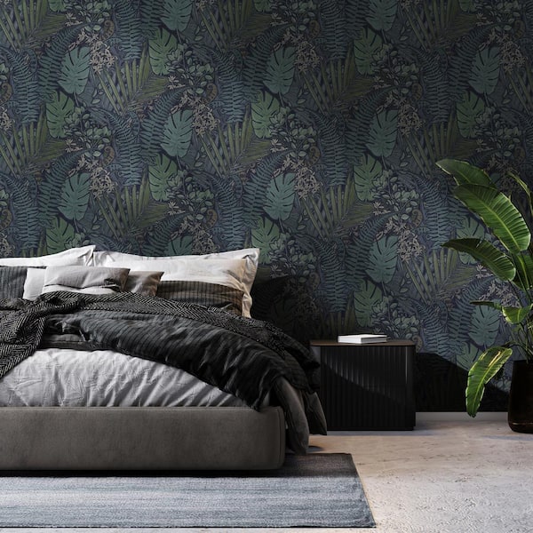 Hand Drawn Tropic Blues Peel and Stick Wallpaper