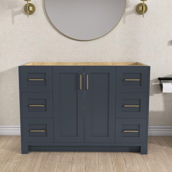 48 in. W x 21.5 in. D x 33.5 in. H Solid Wood Bathroom Vanity Base Shaker Bath Vanity Cabinet without Top in Deep Blue