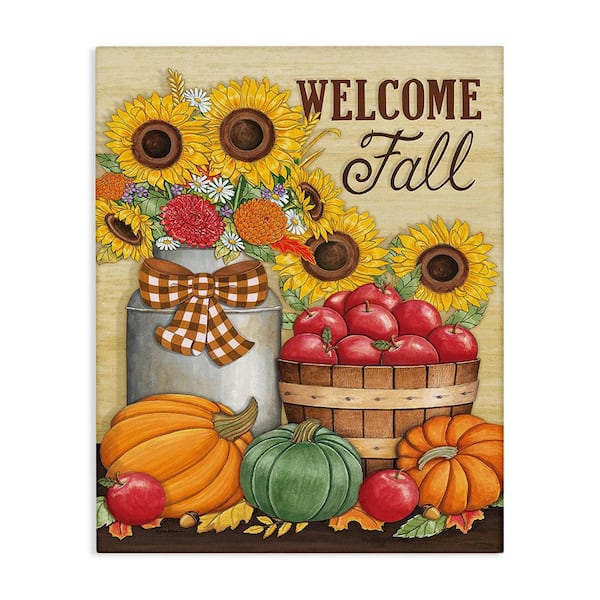 Stupell Industries Fall Harvest Welcome Phrase by Deb Strain 1-Piece Unframed Graphic Print Nature Poster Art Print 48 in. x 36 in.