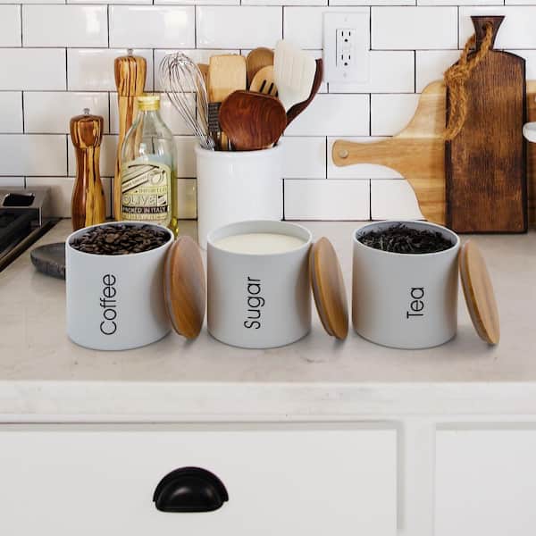 MegaChef 4-Piece Metal Canister Set and Bread Box with Bamboo