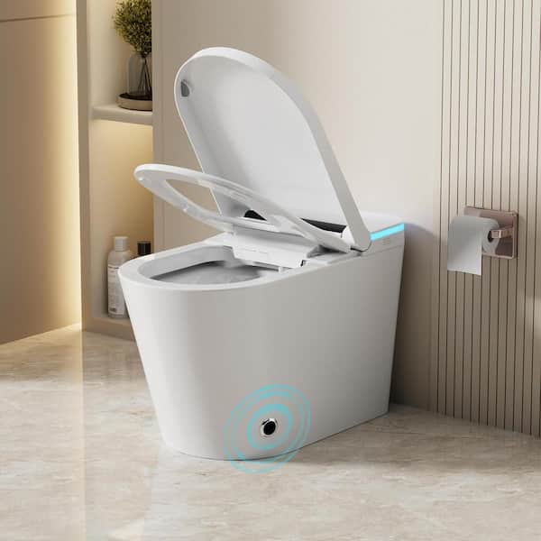 Elongated Smart Bidet Toilet 1.28 GPF in White With Sensor Open/Close/Flush, Heated, Night Light, No Nozzle