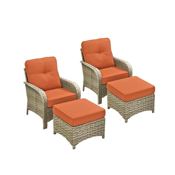 Bluebell 4-Pieces Wicker Patio Conversation Seating Sofa Set with Orange Red Cushions