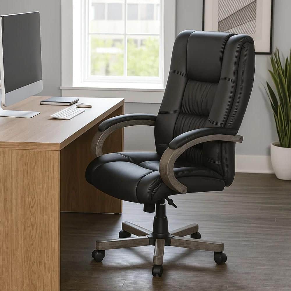 Zoey Vinyl High-Back Office Executive Chair in Black and Gray with Arms