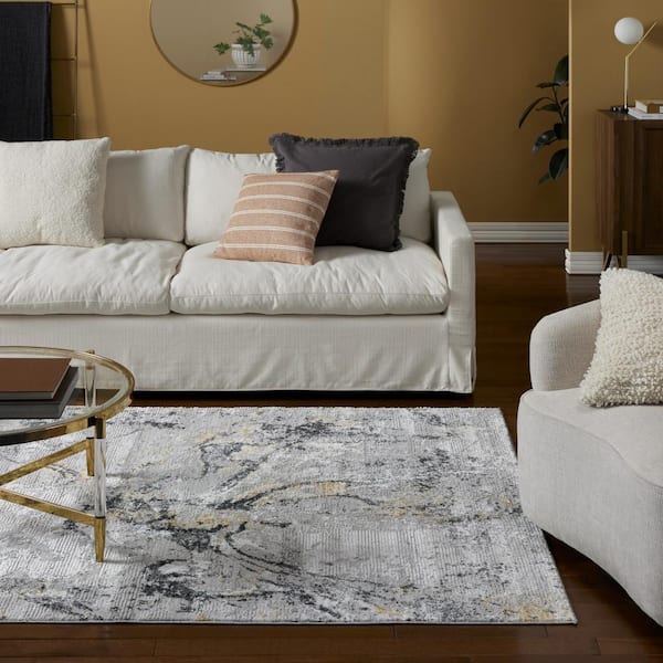 Luxe Opaline Bold Marble  8 ft. x 10 ft. Charcoal Grey Area Rug