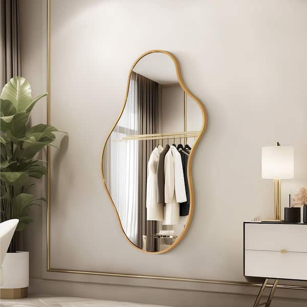 20 in. W. x 36 in. H Irregular Gold Aluminum Alloy Framed Asymmetrical Wall Mirror