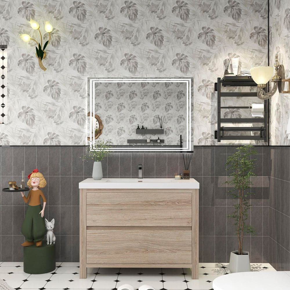 Louis 42 in. W x 20 in. D x 35 in. H Single Sink Freestanding Bath Vanity in White Oak with White Acrylic Top price history on PriceWatchPro