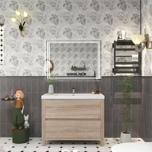BV Better Vanity Louis 42 in. W x 20 in. D x 35 in. H Single Sink Freestanding Bath Vanity in White Oak with White Acrylic Top