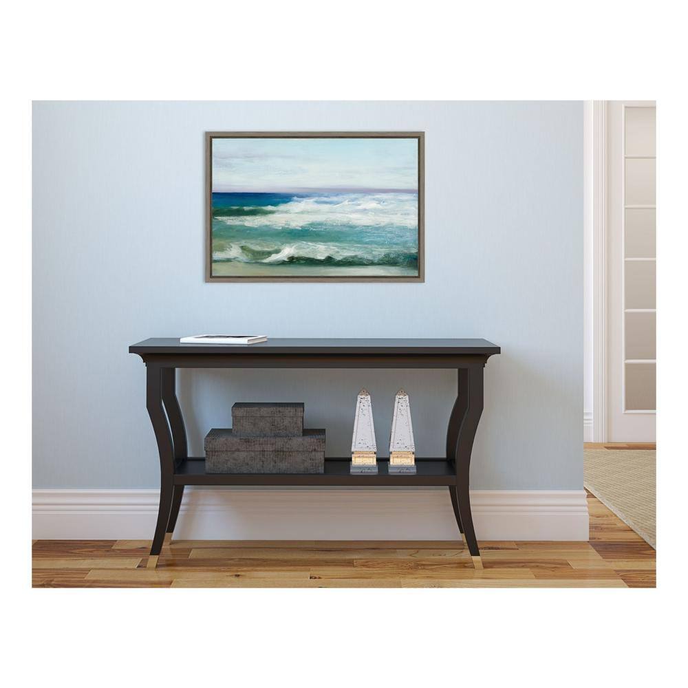 Azure Ocean Abstract Canvas Print with Greywash Frame