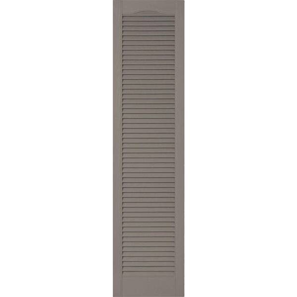 Ekena Millwork 12 in. x 25 in. Lifetime Vinyl Custom Cathedral Top All Open Louvered Shutters Pair Clay