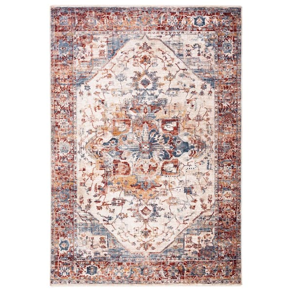 Heirloom 4 ft. x 6 ft. Ivory/Blue Rust Border Distressed Area Rug