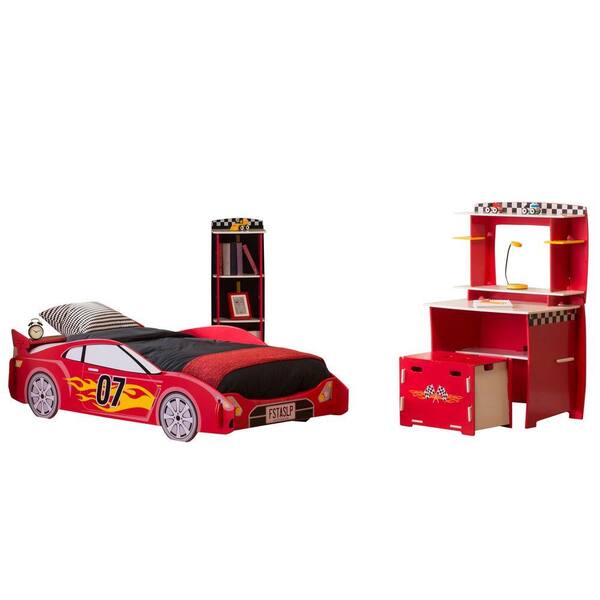 RST Brands Legare Racer Red and Black Twin-Size Bed and Desk Set (4-Piece)