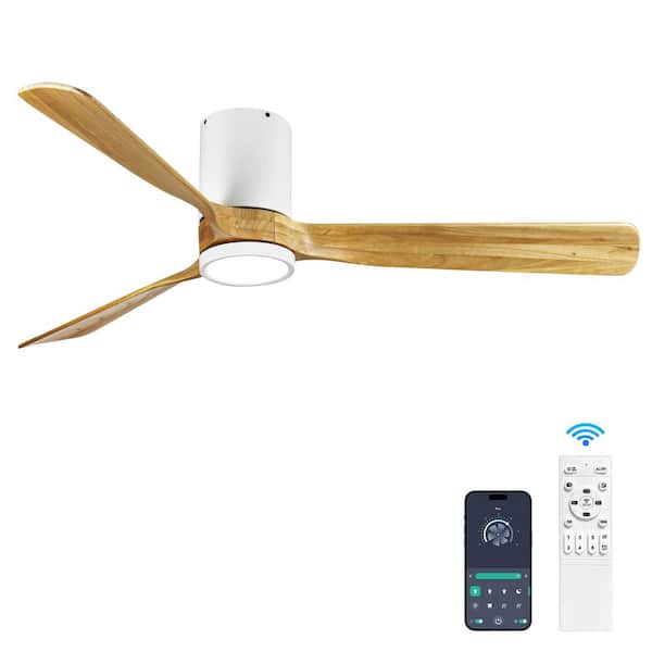 60 in. Indoor White Solid Wood 6 Speeds Remote Ceiling Fan with APP 3 Colors Dimmable LED Light and Reversible DC Motor