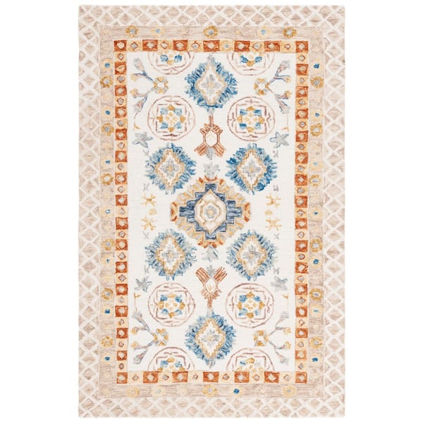 Aspen 3 ft. x 5 ft. Ivory/Beige Oriental Border Area Rug