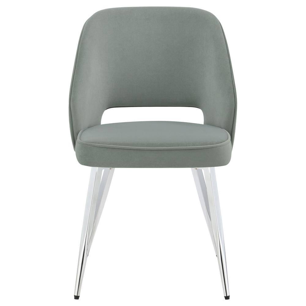 Gray Velvet Upholstered Side Chair with Chrome Legs