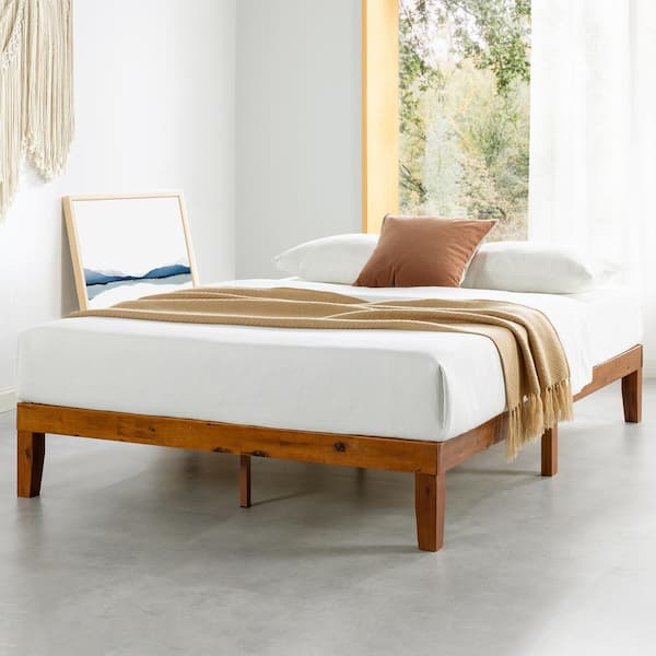 best price mattress Naturalista Classic 12 in. Solid Wood Platform Bed with Wooden Slats, Easy Assembly, Cherry, Full
