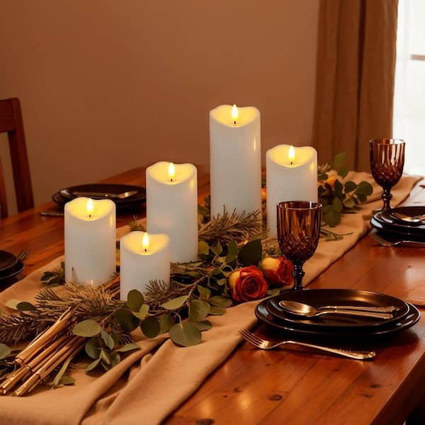 GuoChe Waterproof Flameless Candles Set Of 2 – Remote Control LED Fake Candles With Timer, 3D Wick, Marble Grey/White Finish For Bathroom Or Vanity