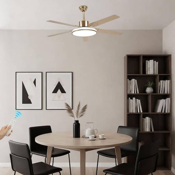 OUKANING 52 in. Indoor Gold Modern 6-Speed Ceiling Fan with