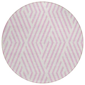 Chantille ACN550 Pink 8 ft. x 8 ft. Round Machine Washable Indoor/Outdoor Geometric Area Rug
