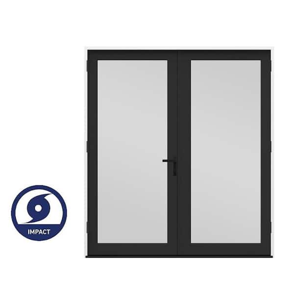 72 in. x 80 in. F4500 Right-Hand/Outswing Black Fiberglass French Patio Door w/ Low-E Impact Glass and Black Handle