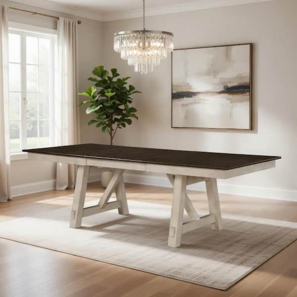 Riby Ebony Black Wood 78 in Double Pedestal Base Dining Table Seating for 6