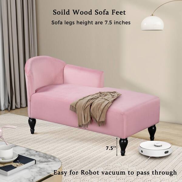 Harper & Bright Designs Pink Velvet Upholstered Right Arm Facing Chaise Lounge with Solid Wood Legs