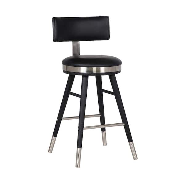Armen Living Grace Contemporary 26" Counter Height Bar Stool in Black Brushed Wood Finish and Black Faux Leather