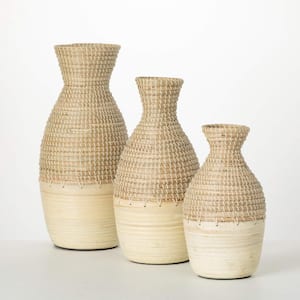 19.25 in., 15.75 in. and 12.5 in. Natural Woven Beige Vase Set of 3