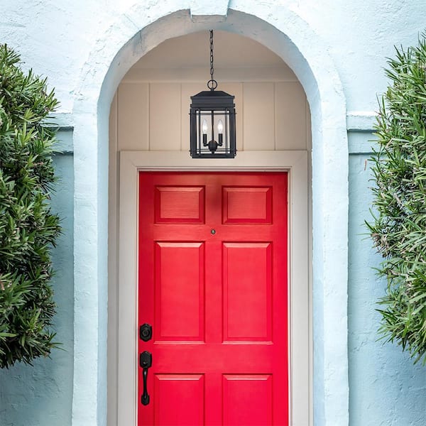 Monteaux Lighting Bel Air 2-Light Black Outdoor Hanging Pendant Light Fixture with Clear Glass