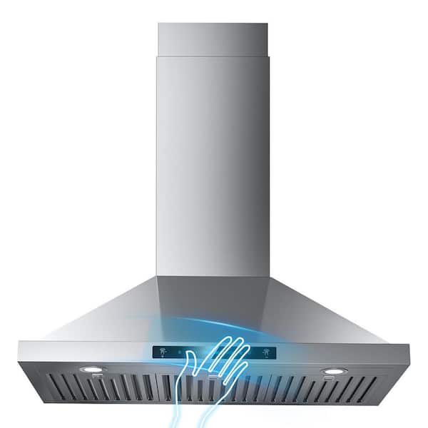 36 in. 900 CFM Convertible Wall Mount Downdraft System in Stainless 4-Speed, Touch and Gesture Control with Remote