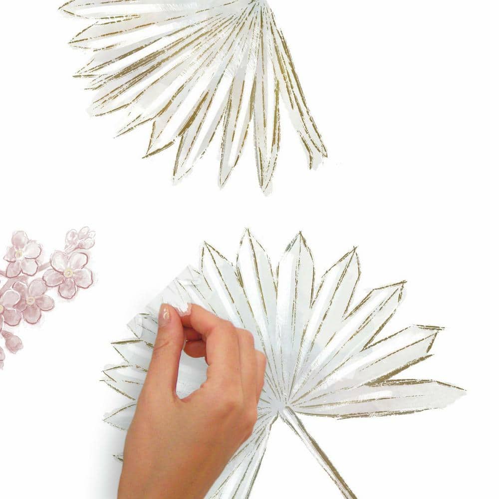 Taupe and Soft Gray Palm Leaf Floral Peel and Stick Wall Decals
