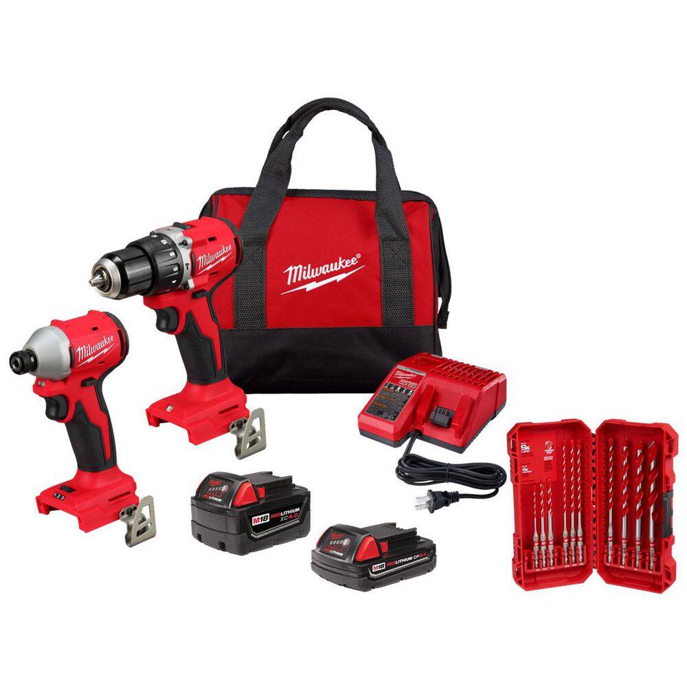 M18 18-Volt Lith-Ion Brushless Cordless Compact Hammer Drill/Impact Combo Kit (2-Tool) with (2) Batteries, Drill Bit Set price history on PriceWatchPro
