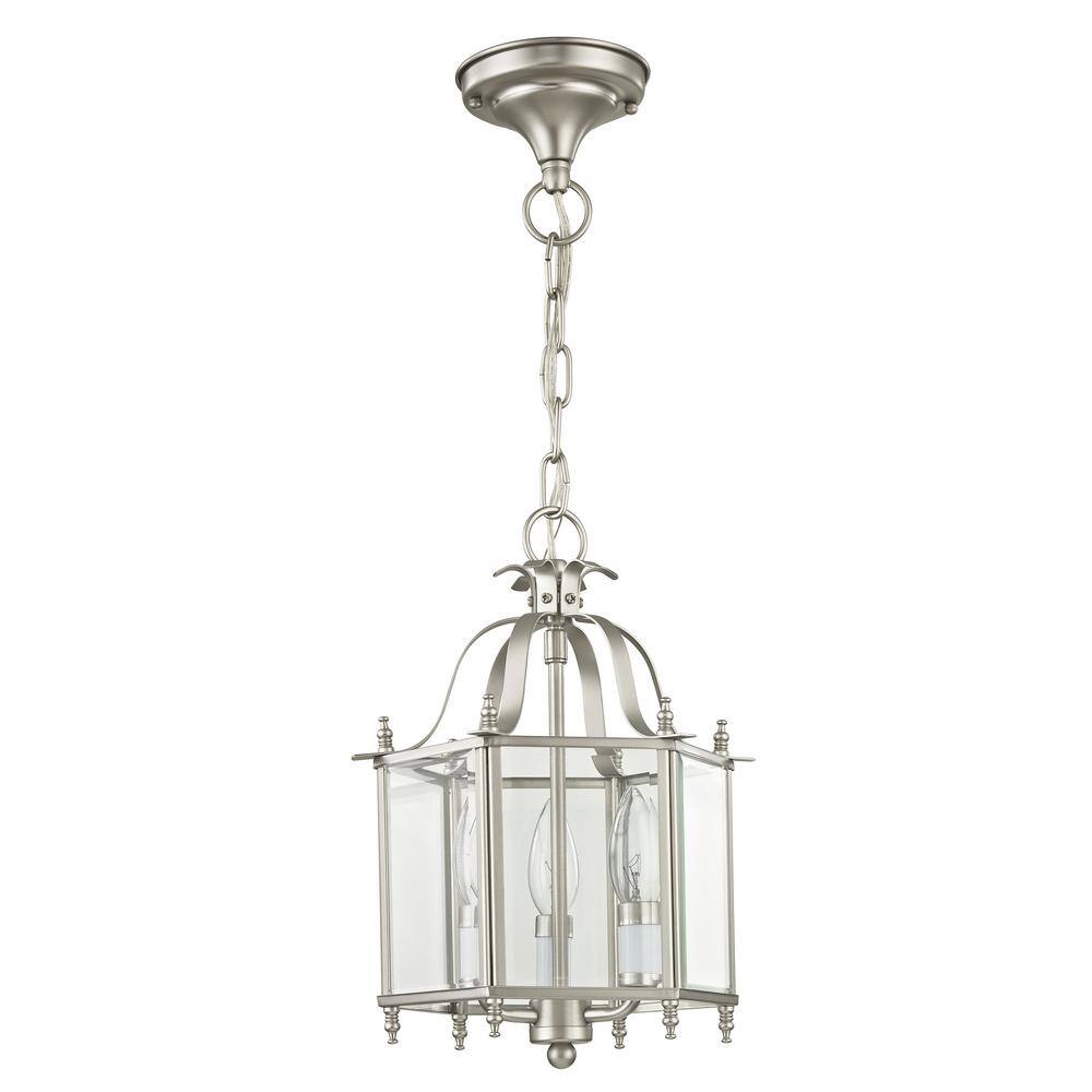 Elegant Brushed Nickel 3-Light Chandelier with Clear Beveled Glass