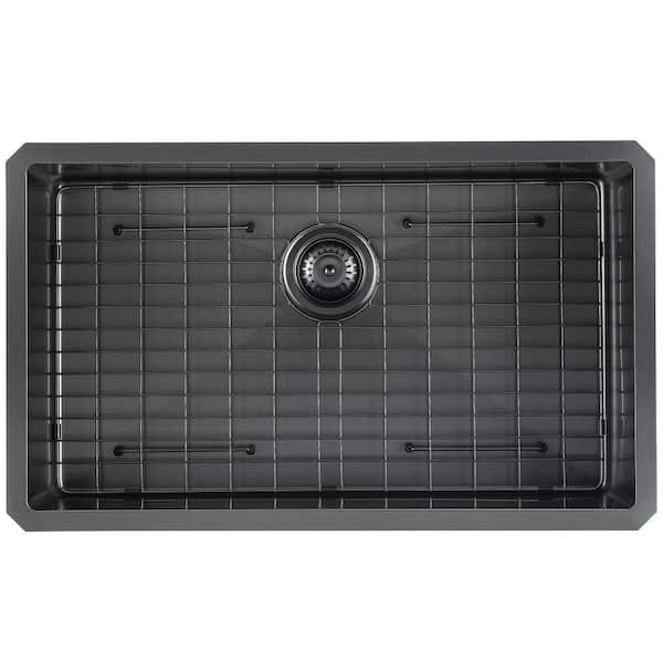 Ancona Prestige Series Black PVD Nano 18-Gauge Stainless Steel 30 in. 1-Bowl  Undermount Kitchen Sink with Grid and Strainer AN-3311 The Home Depot