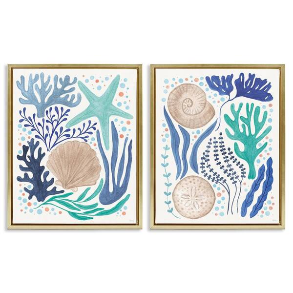 Coastal Currents Sea Life by Veronique Charron 2-Pieces Gold Floater Frame Coastal Graphic Art Print 21 in. x 17 in.