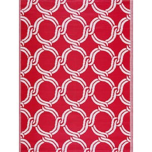 Mykonos Red White 6 ft. x 9 ft. Reversible Recycled Plastic Indoor/Outdoor Area Rug
