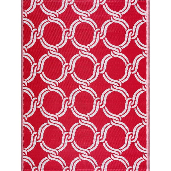 Mykonos Red White 6 ft. x 9 ft. Reversible Recycled Plastic Indoor/Outdoor Area Rug